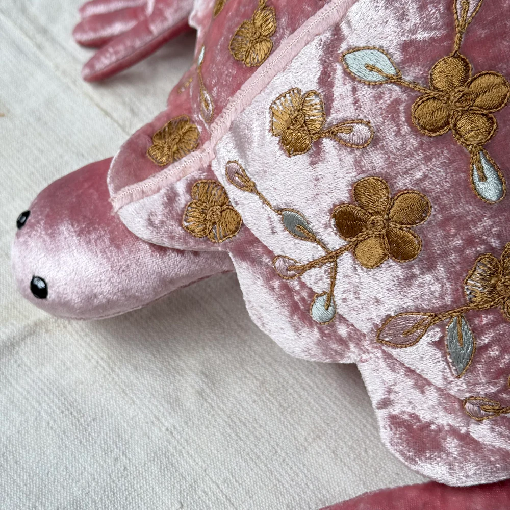 Sona Embroidered Big Silk Velvet Turtle in Cyclamen - Image 3