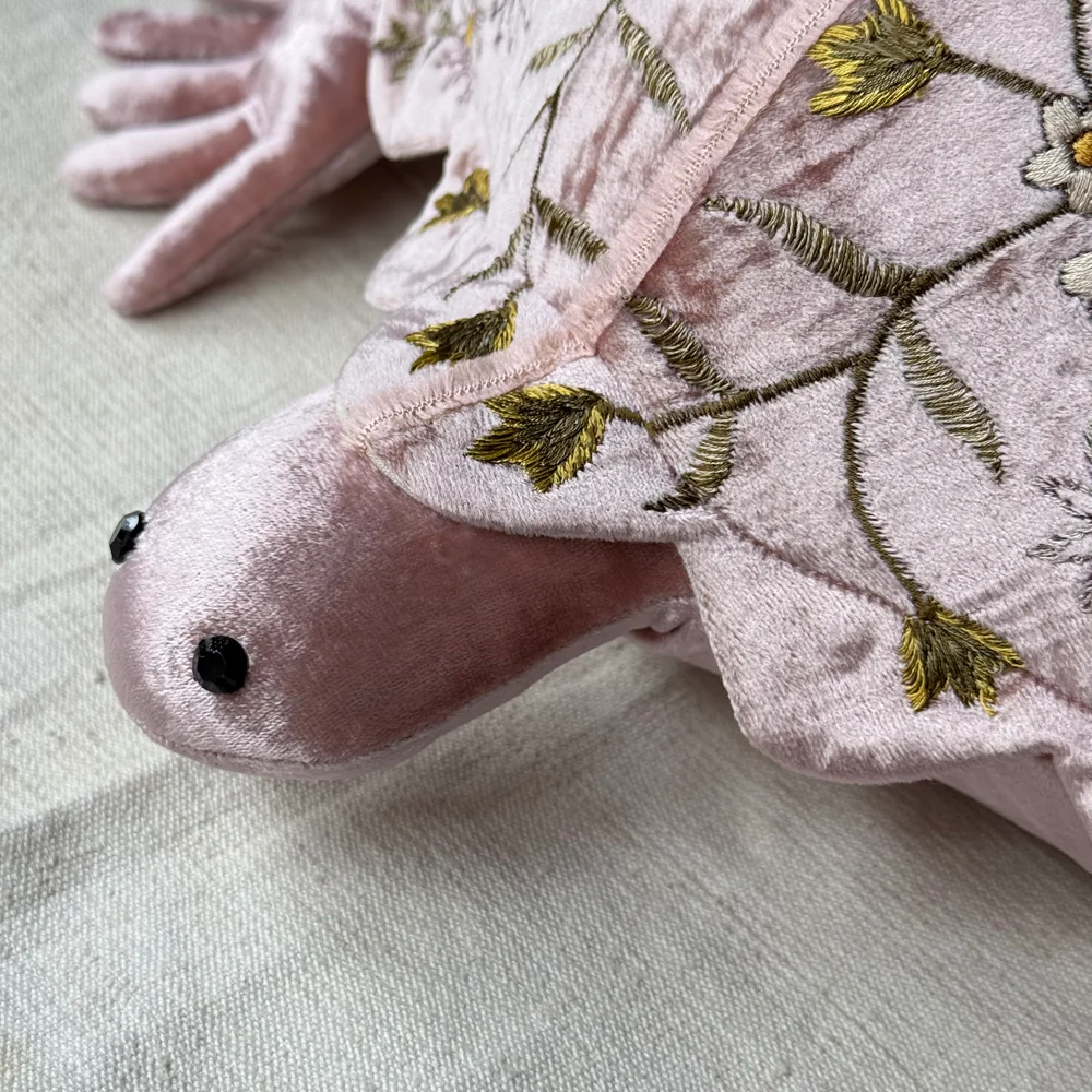 Sophia Embroidered Big Silk Velvet Turtle in Pink Quartz - Image 4
