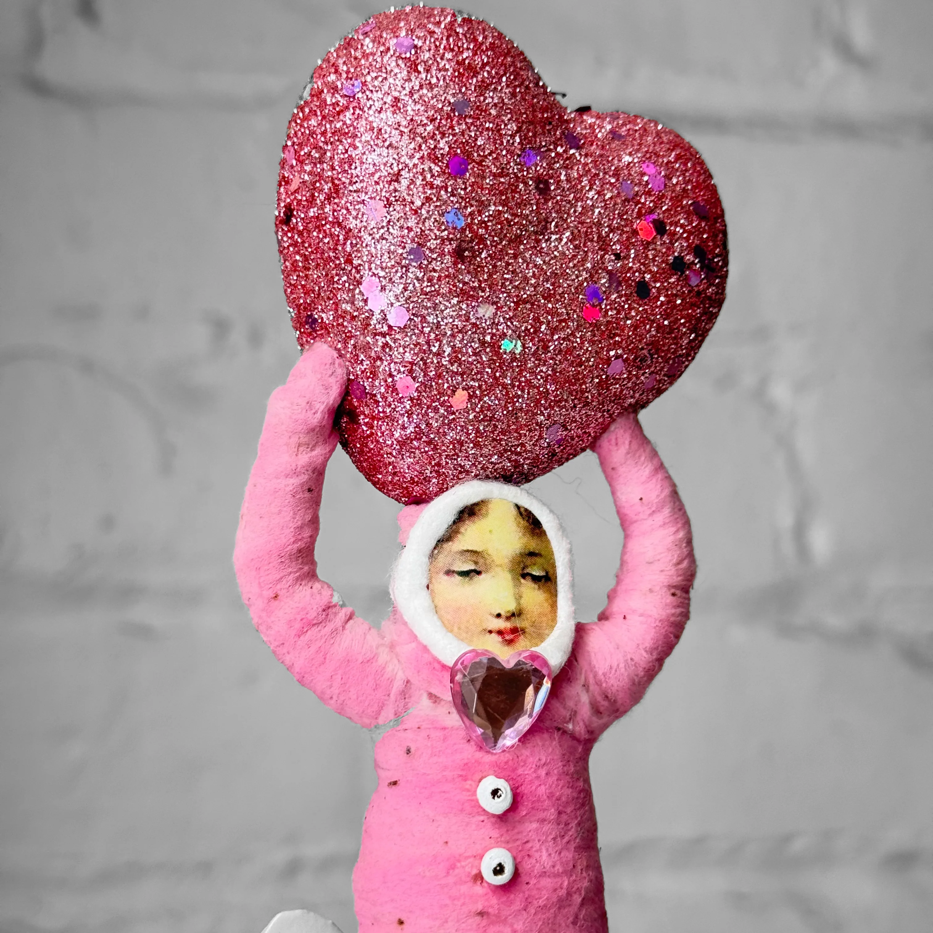 Spun Cotton Pink Valentine's Day Girl with Pink Heart #12 - Image 2