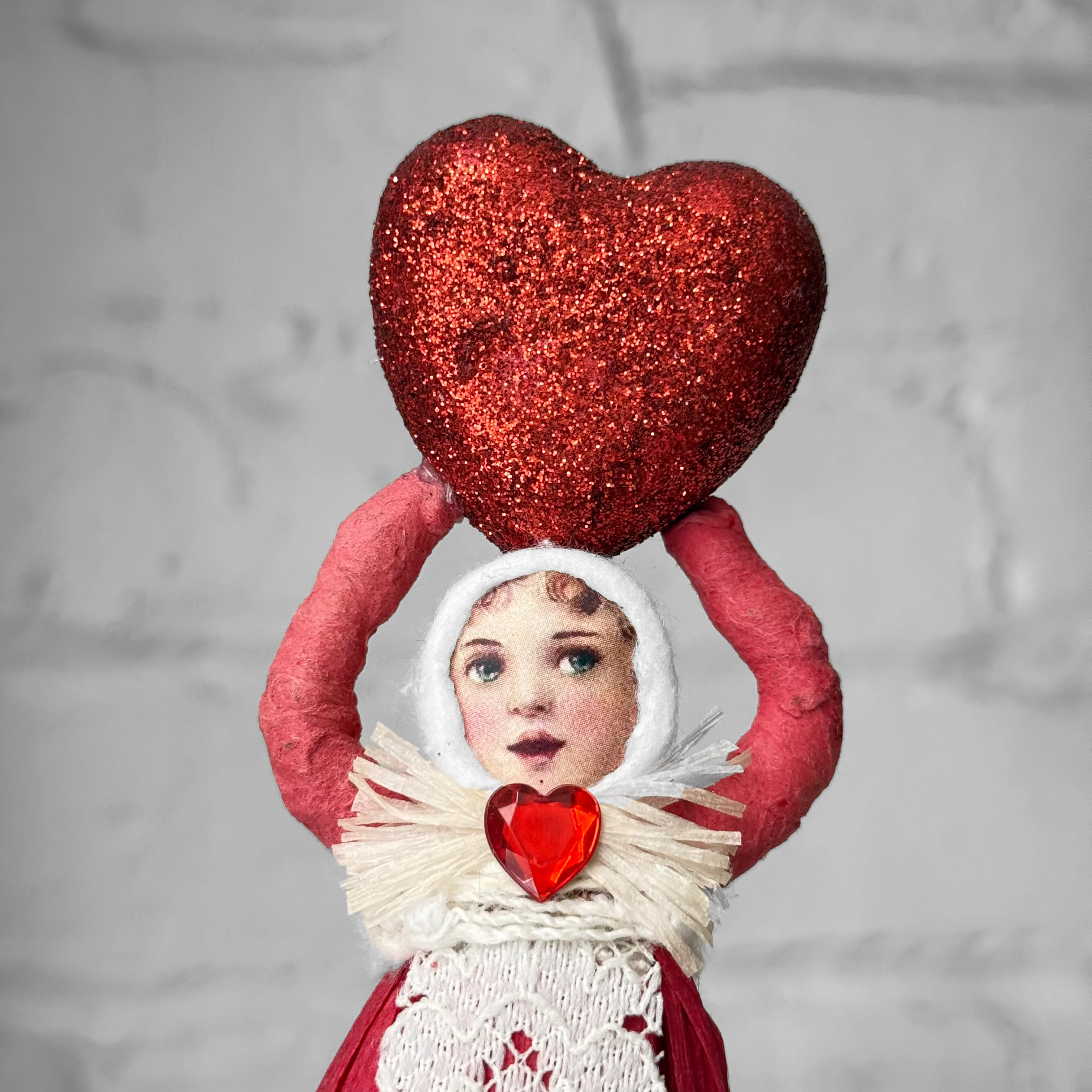 Spun Cotton Pink Valentine's Day Girl with Red Hearts #15 - Image 3