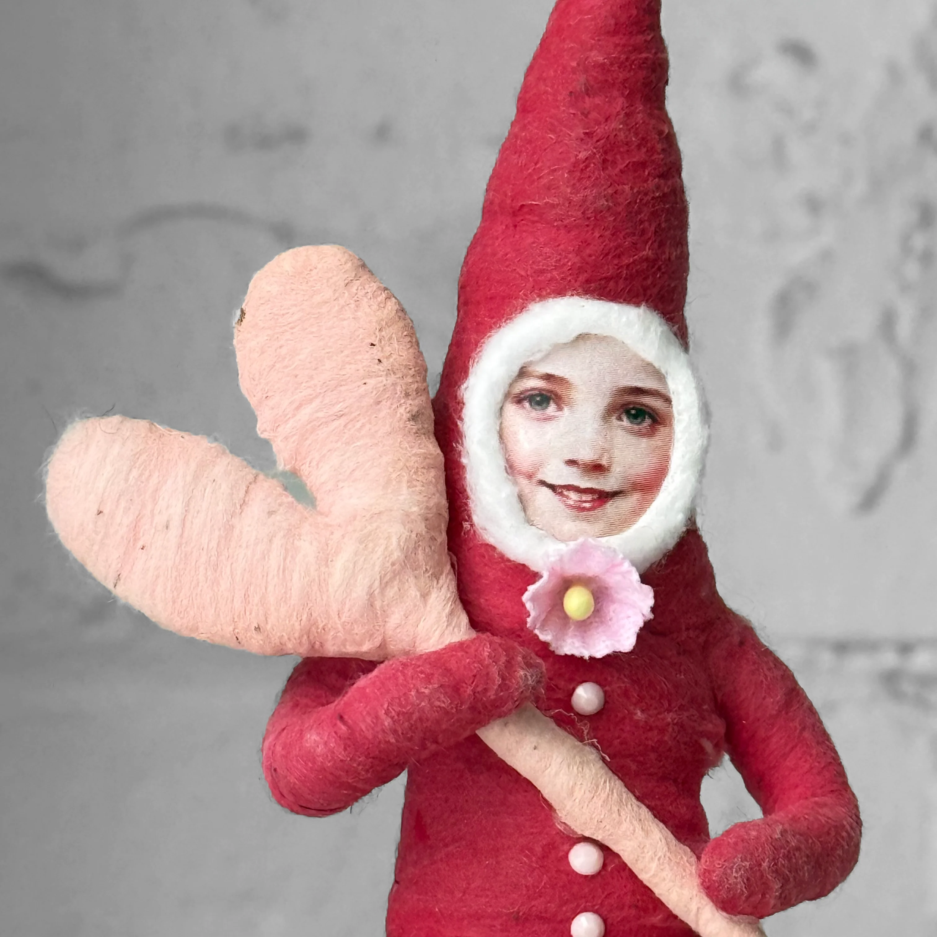 Spun Cotton Valentine's Day Elf With Heart Figure #1 - Image 2