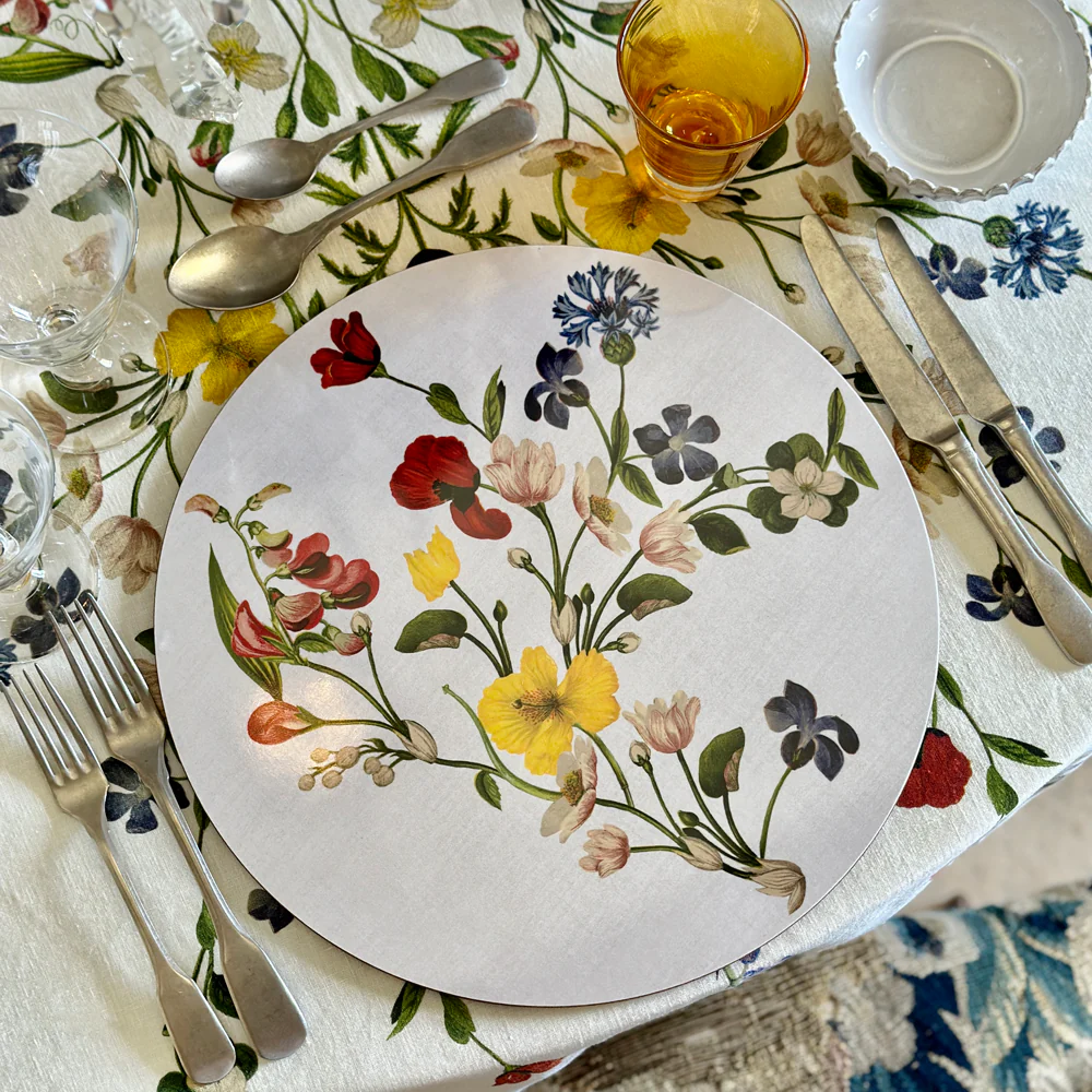 Summerill & Bishop x John Derian 'Wildflower' Round Cork-Backed Placemat in White - Image 3