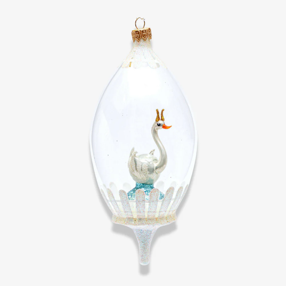 Swan With Crown In Globe Ornament