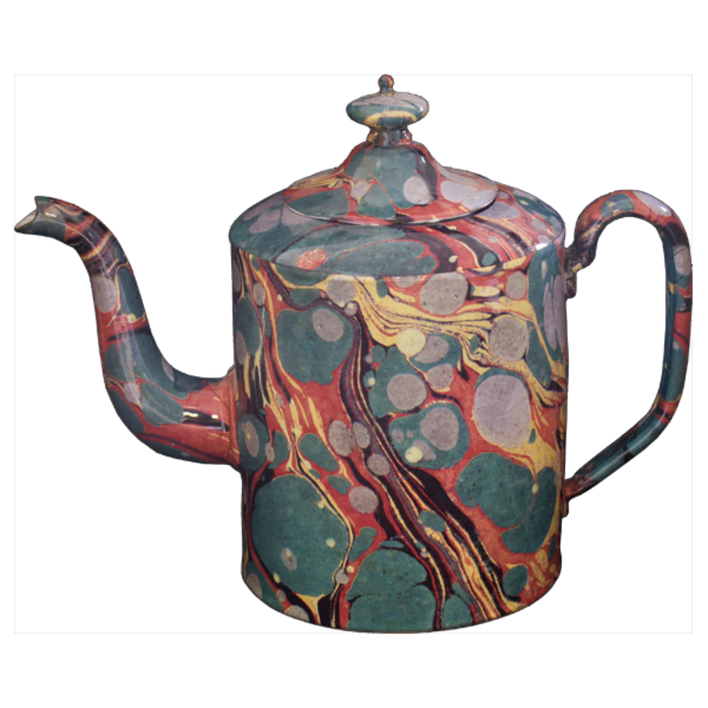 Green Yellow and Red Marble Teapot - Large