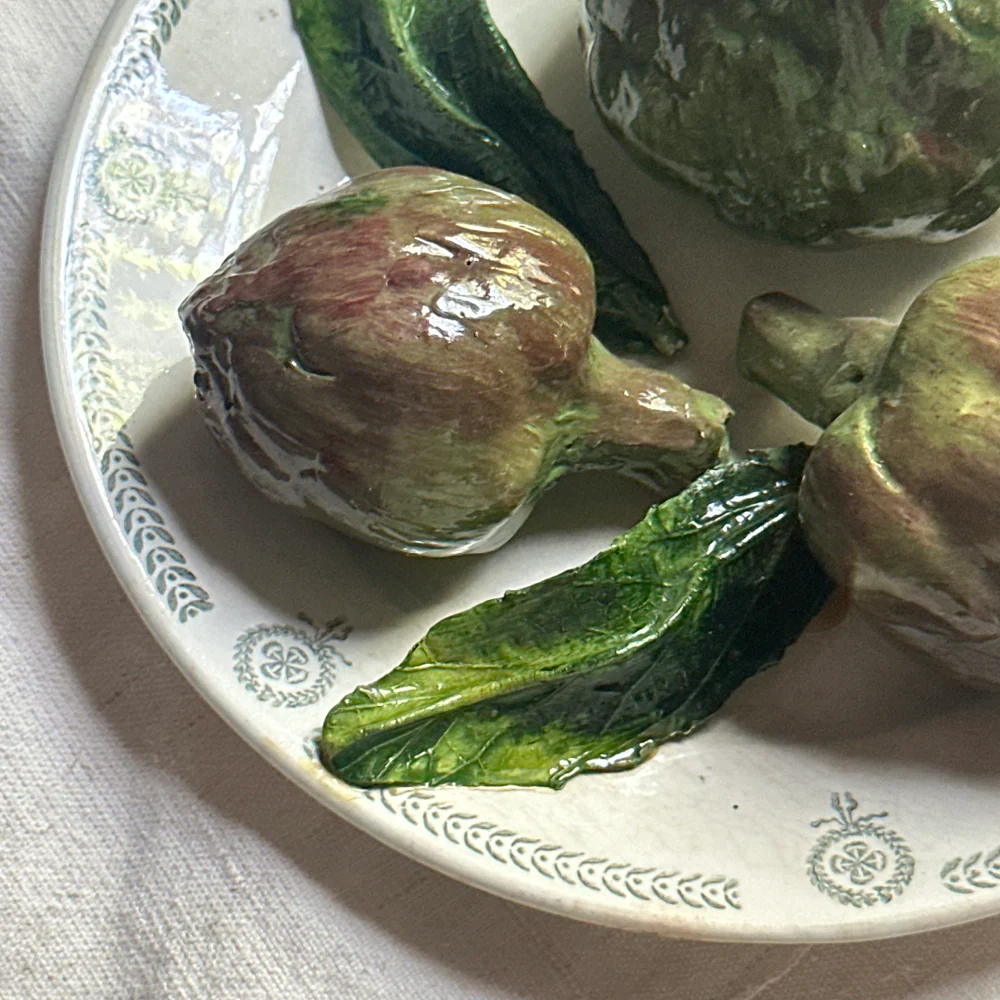 Trompe l'Oeil Christine Viennet Artichoke Trompe l'Oeil Porcelain Plate (#10) - Image 3