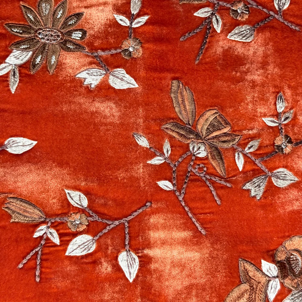 Vine Embroidered Silk Velvet Throw in Tangerine - Image 3