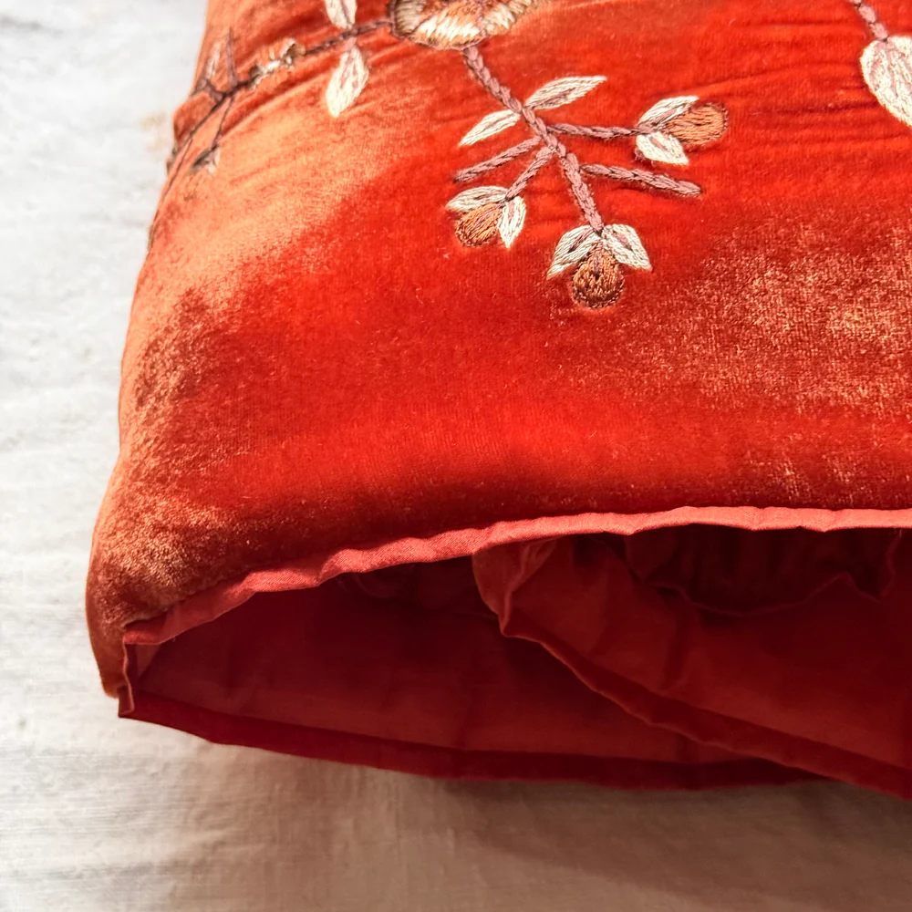 Vine Embroidered Silk Velvet Throw in Tangerine - Image 4