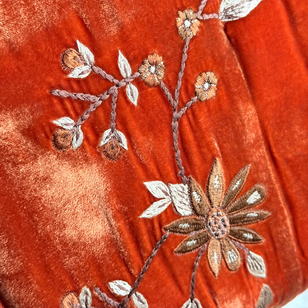 Vine Embroidered Silk Velvet Throw in Tangerine - Image 5