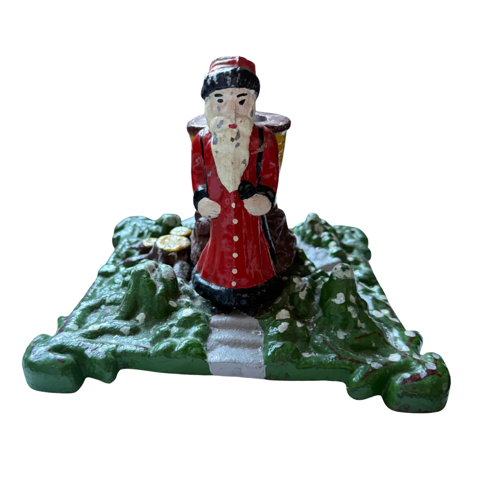 Vintage Cast Iron Tree Stand with Santa Claus - Image 2