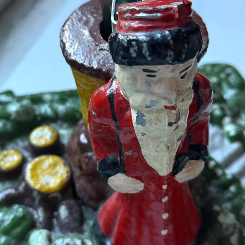 Vintage Cast Iron Tree Stand with Santa Claus - Image 4