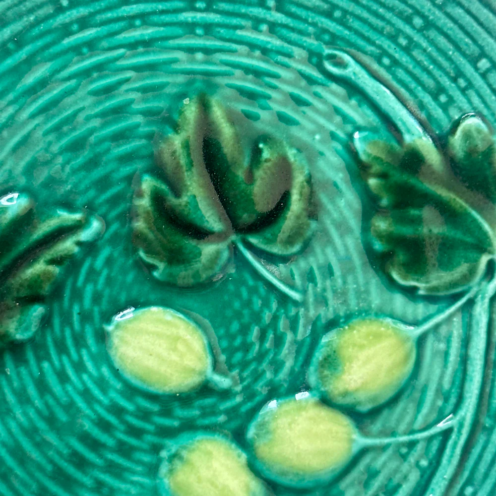 Vintage German Majolica Basket Weave Olive Plate (M05) - Image 3