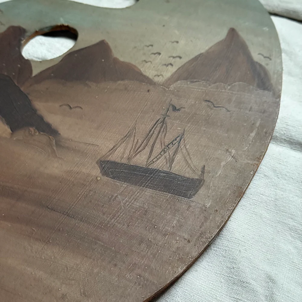 Vintage Palette-shaped Seascape Painting - Image 2