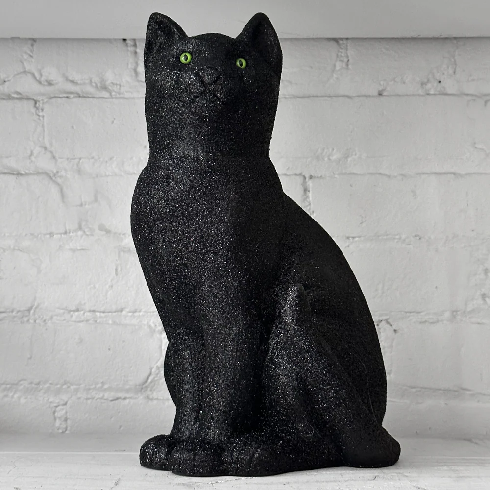 XL Black Glitter Cat Sitting