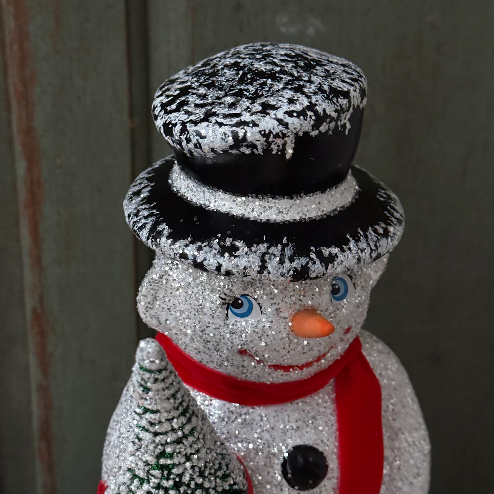 XL Papier-Mâché Glitter Snowman with Scarf - Image 3