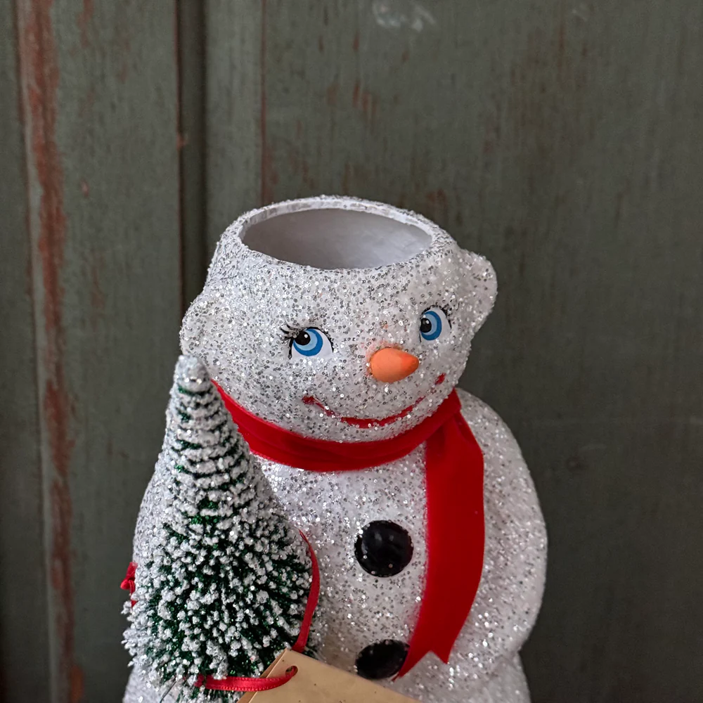 XL Papier-Mâché Glitter Snowman with Scarf - Image 4